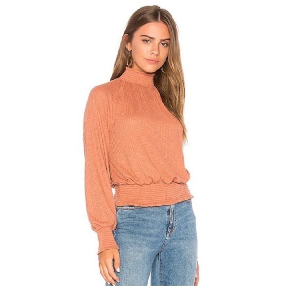Free People Boulevard  Boulevard Textured Top Long Sleeve Mock Neck Orange XS